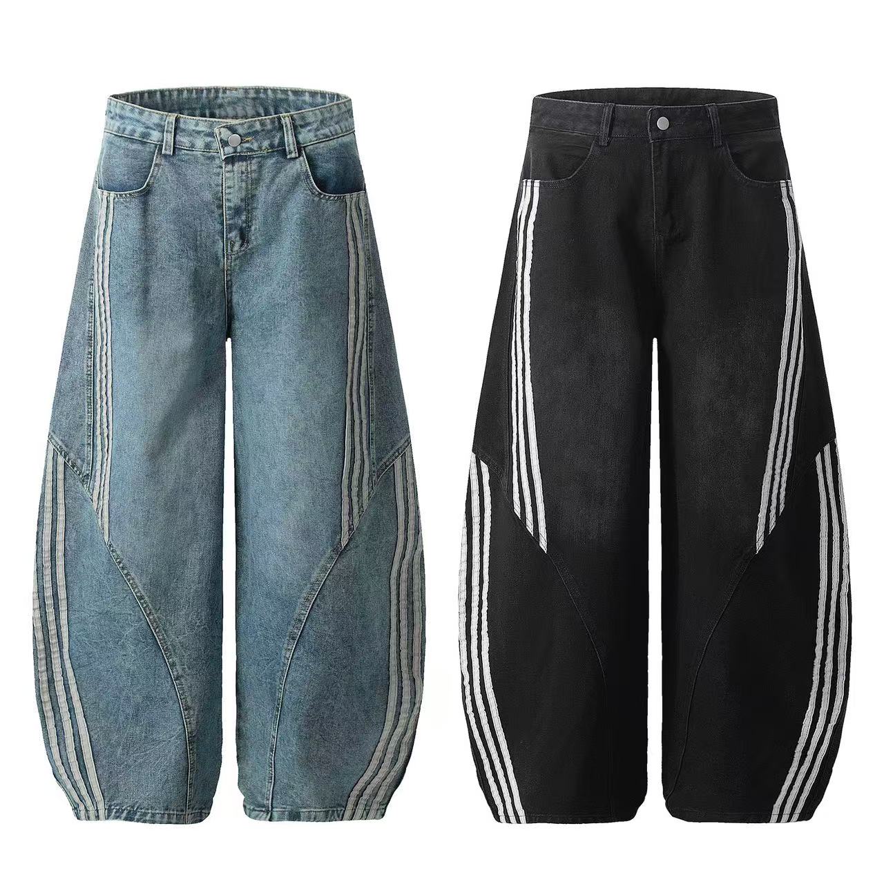 Contrast Striped Stitching Baggy Jeans