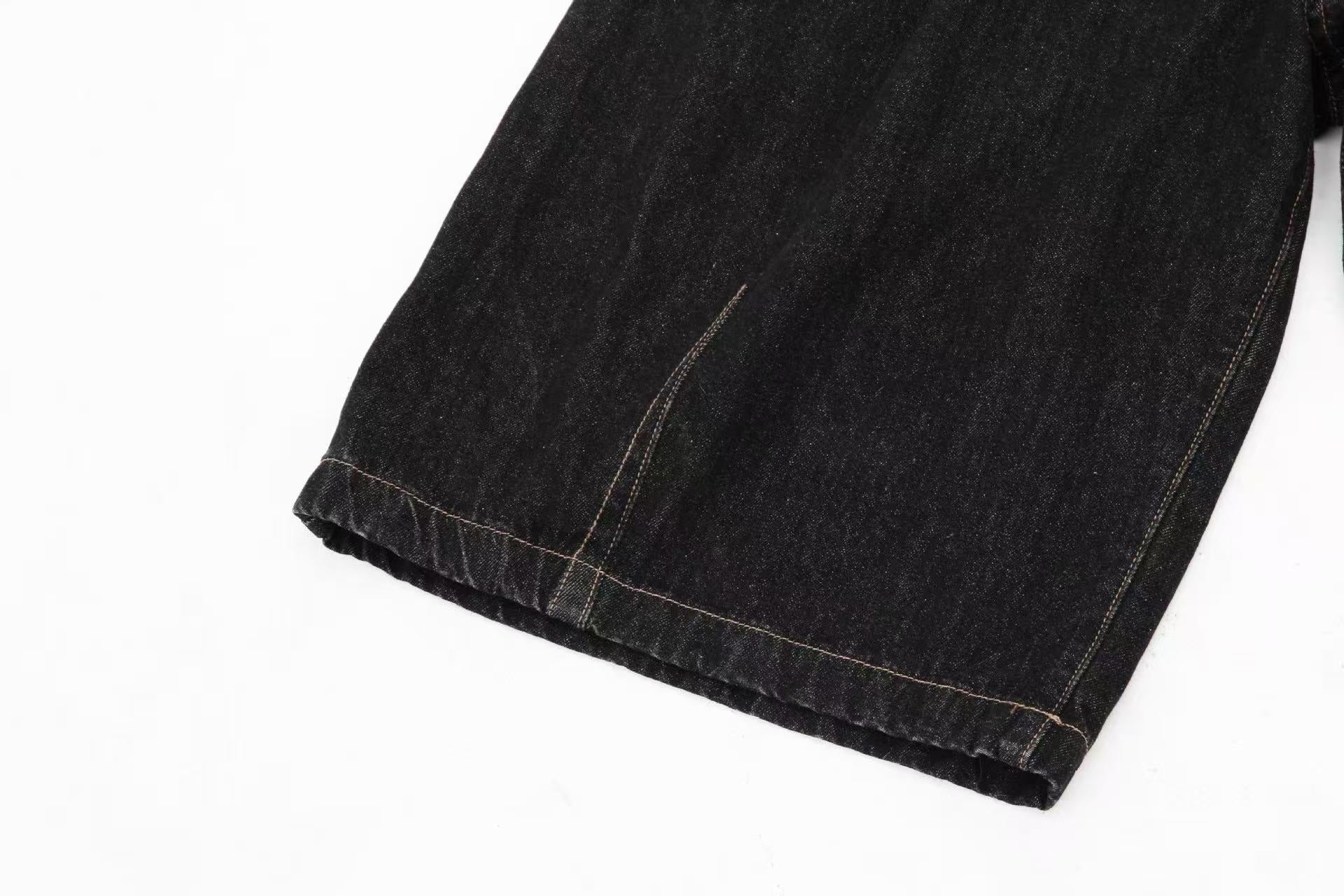 Vintage Washed Detachable Plaid Bandana Wide-Leg Jorts