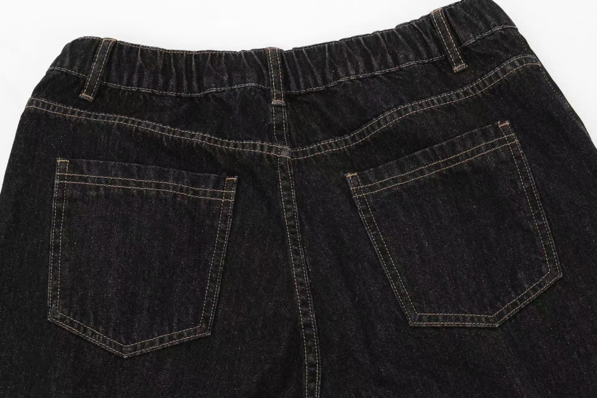 Vintage Washed Detachable Plaid Bandana Wide-Leg Jorts