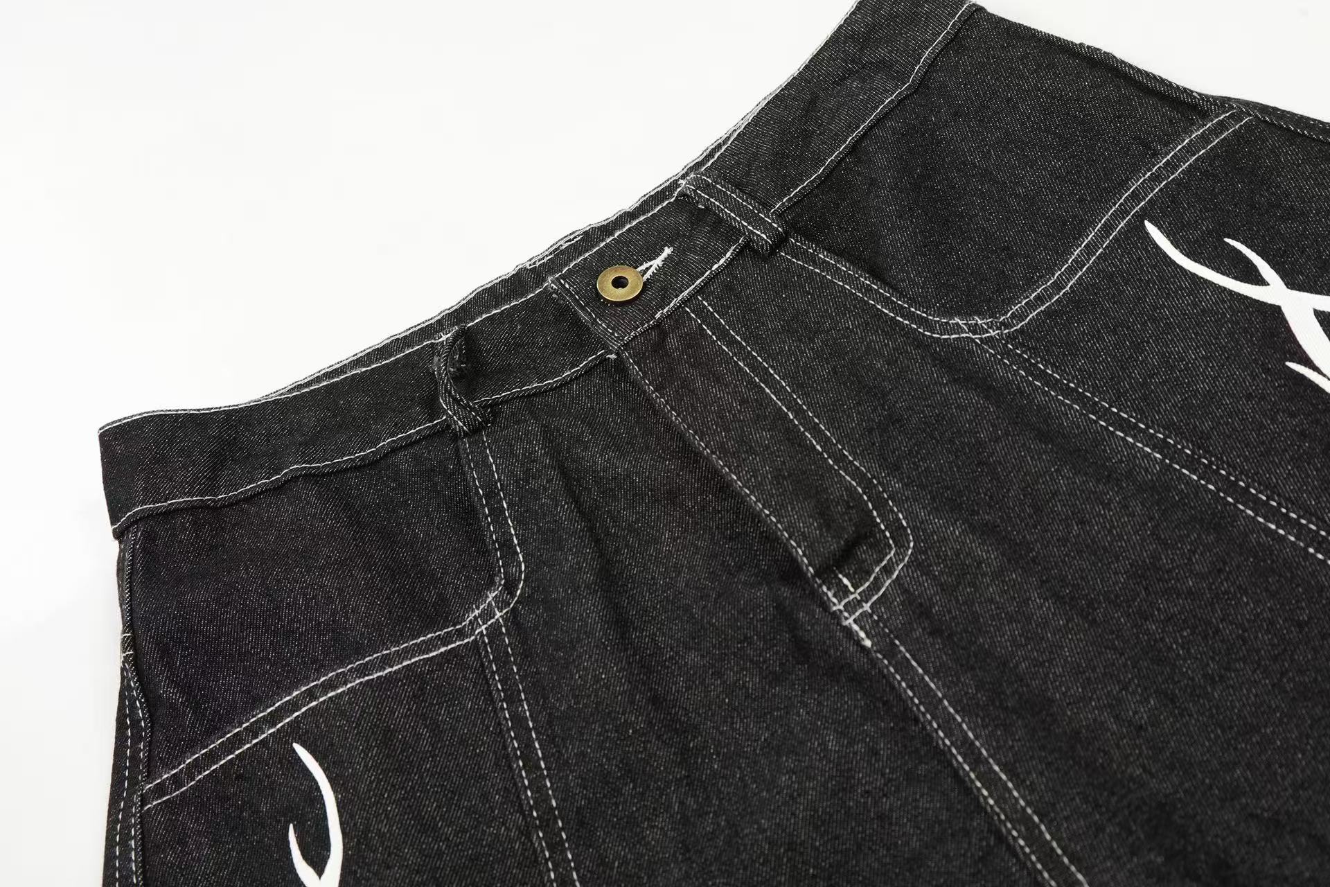 Vintage Washed Flame Print Wide-Leg Jorts