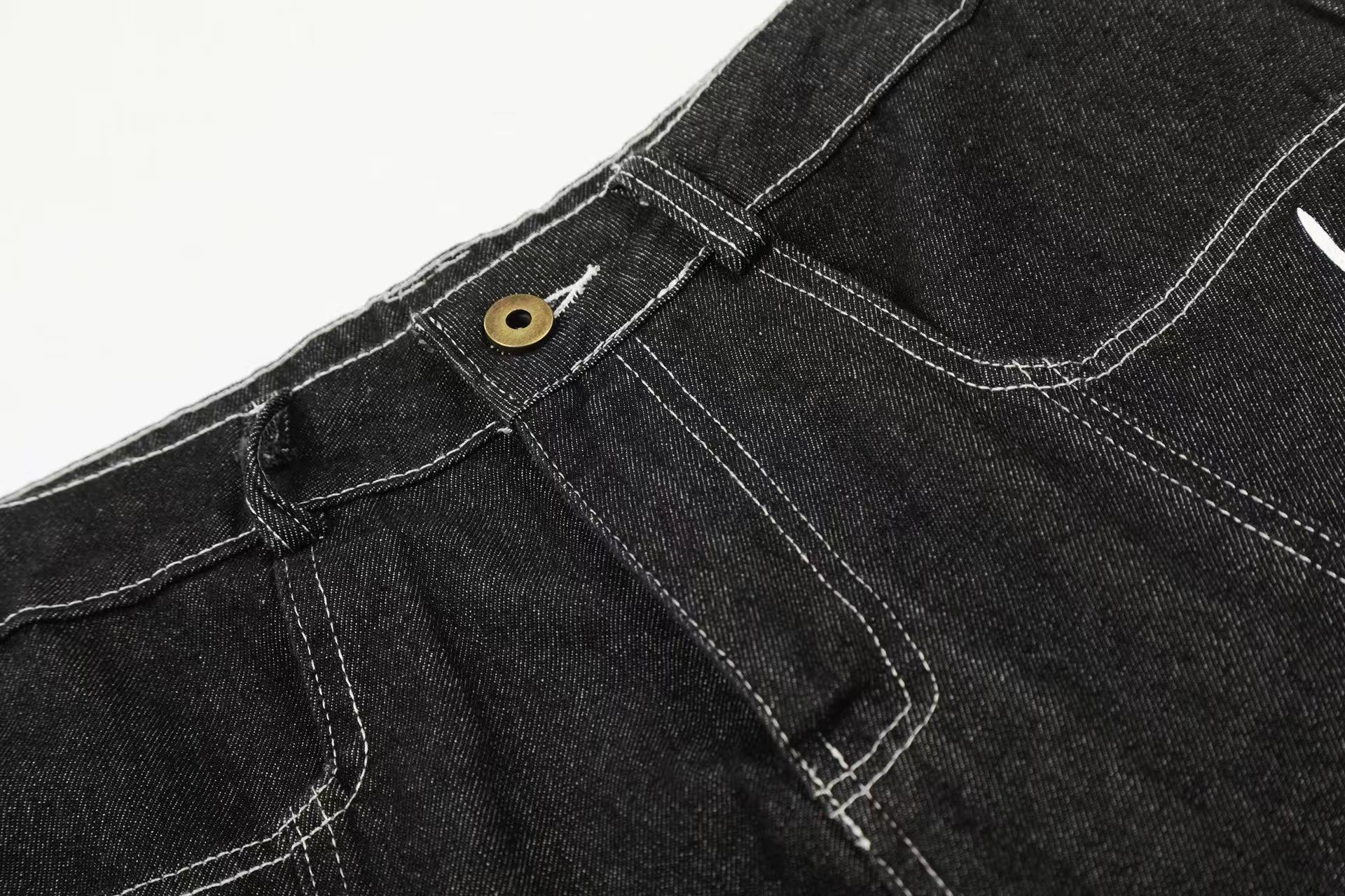 Vintage Washed Flame Print Wide-Leg Jorts