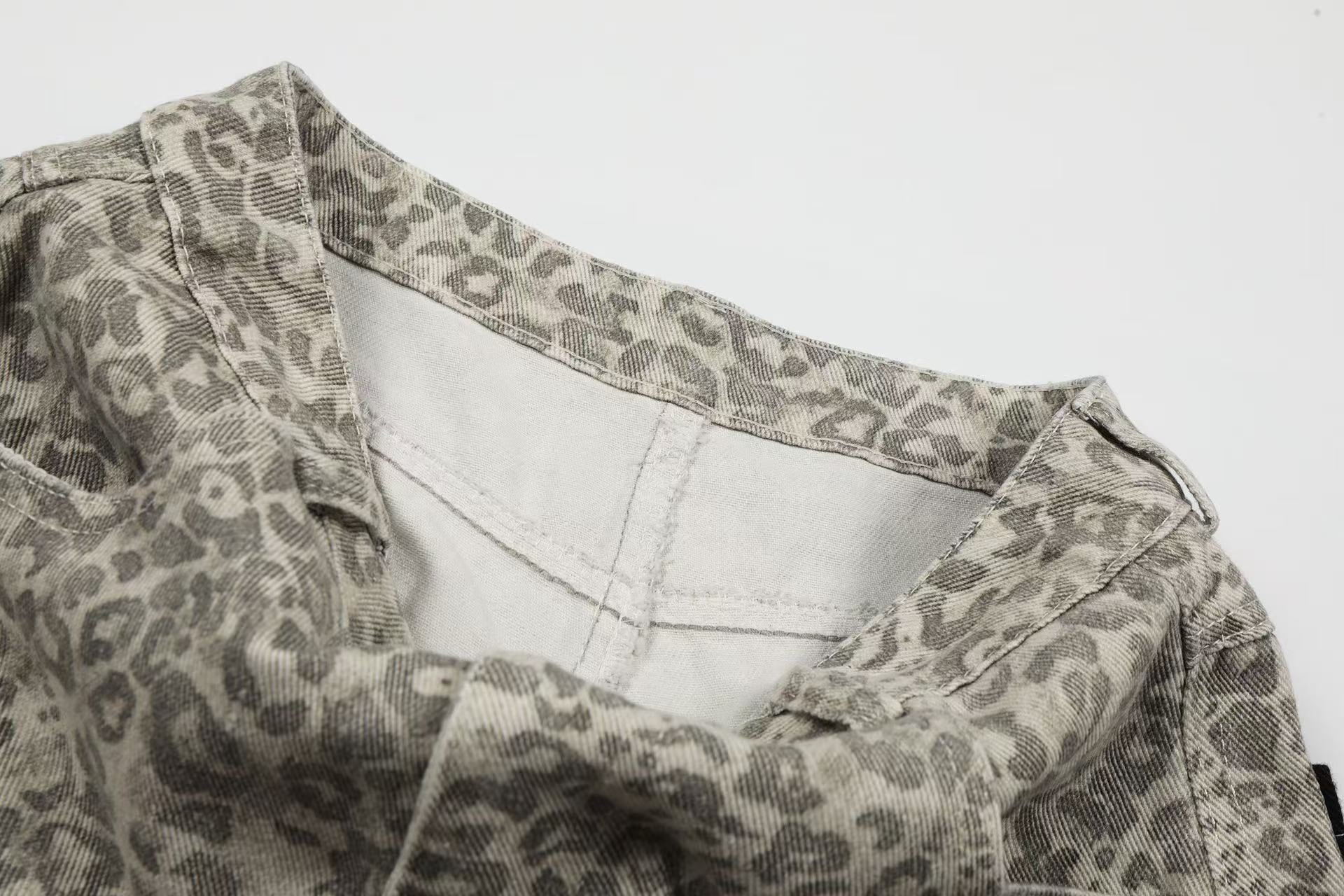 Distressed Leopard Print Baggy Wide-Leg Jorts