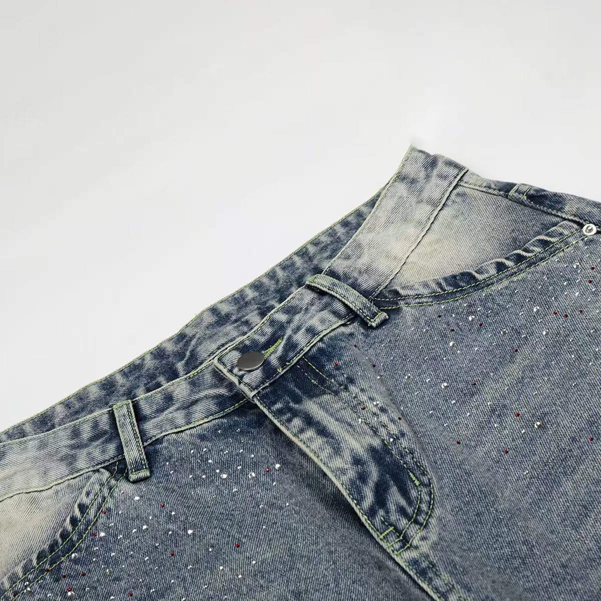 Rhinestone Splatter Washed Baggy Wide-Leg Jorts