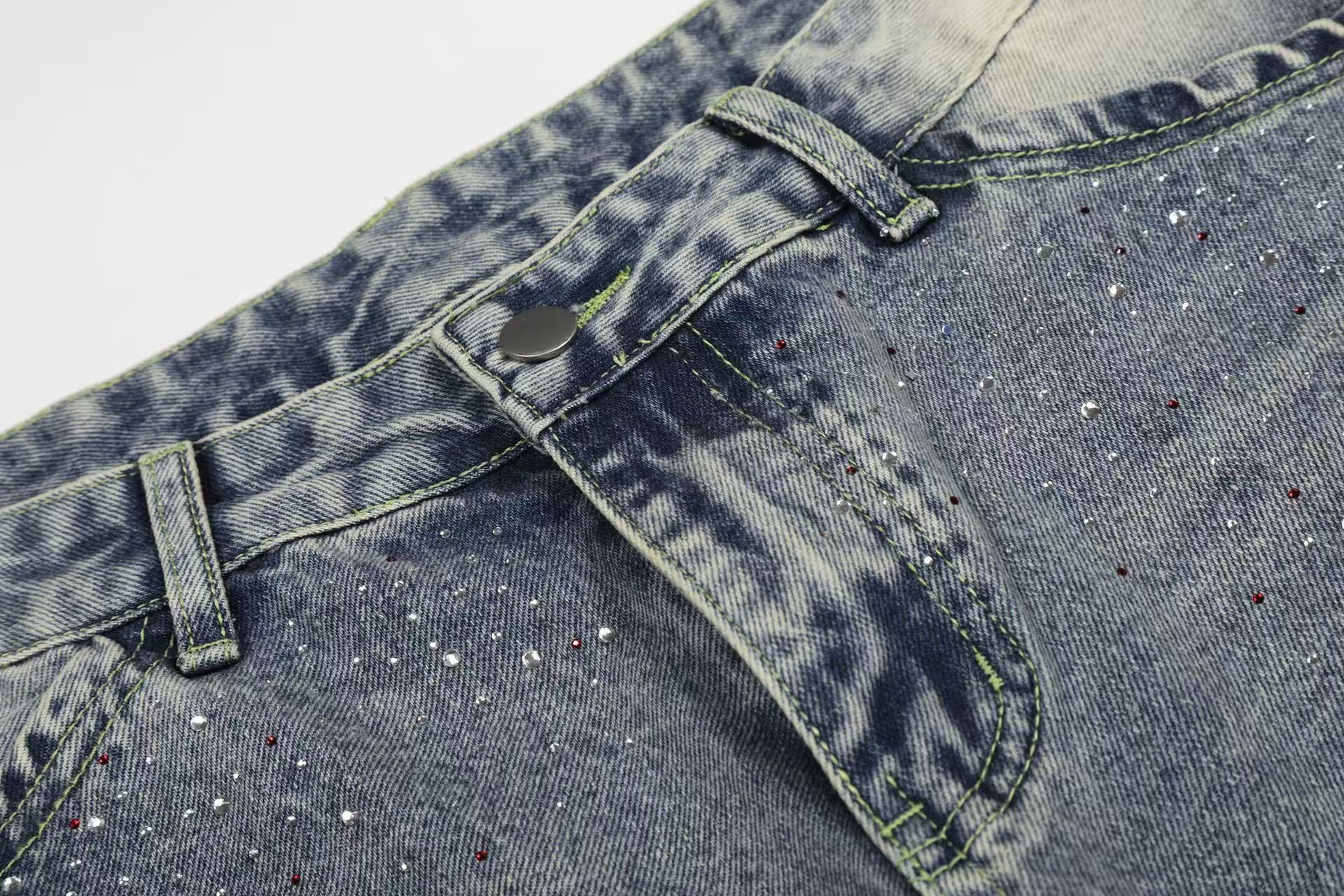 Rhinestone Splatter Washed Baggy Wide-Leg Jorts