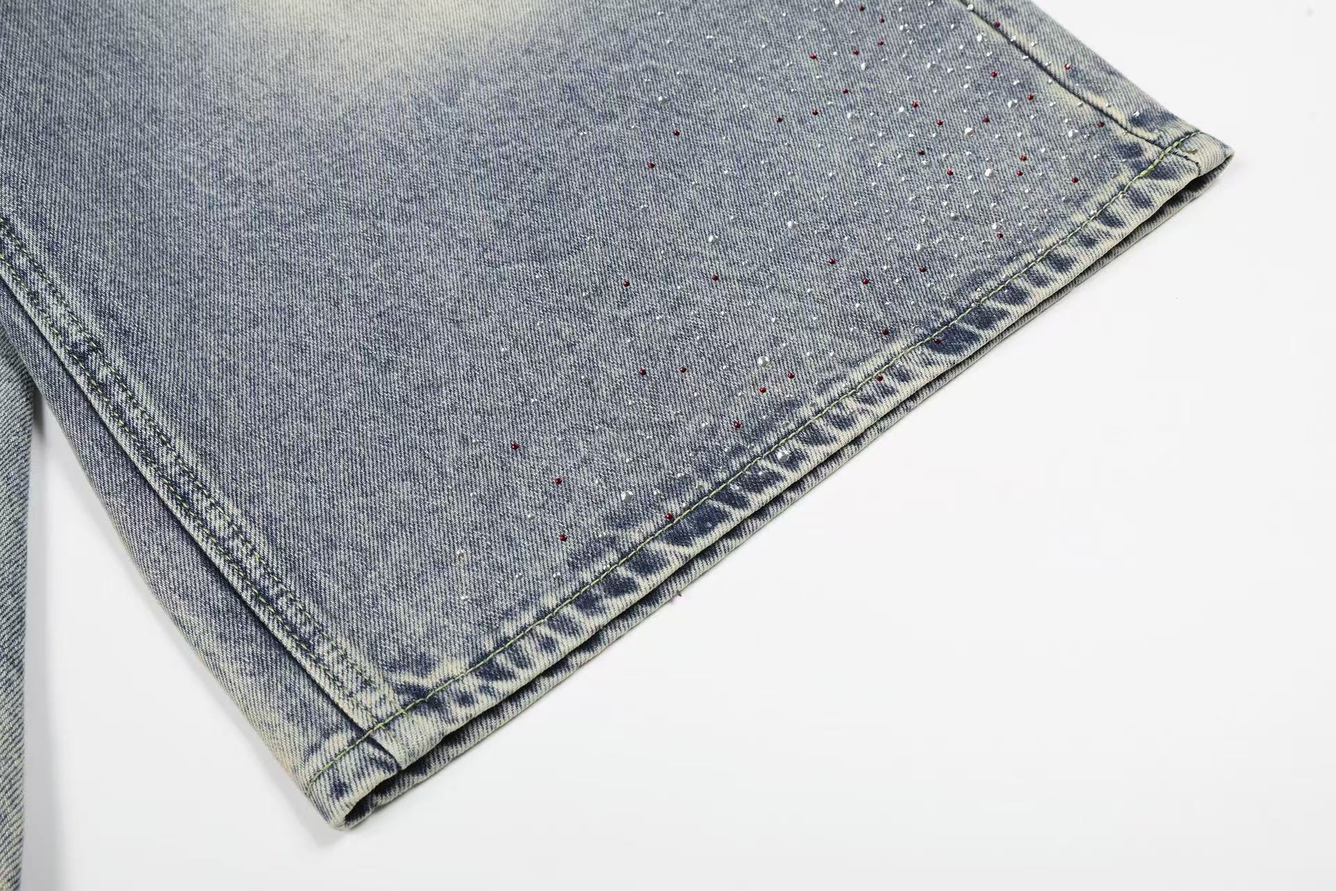 Rhinestone Splatter Washed Baggy Wide-Leg Jorts