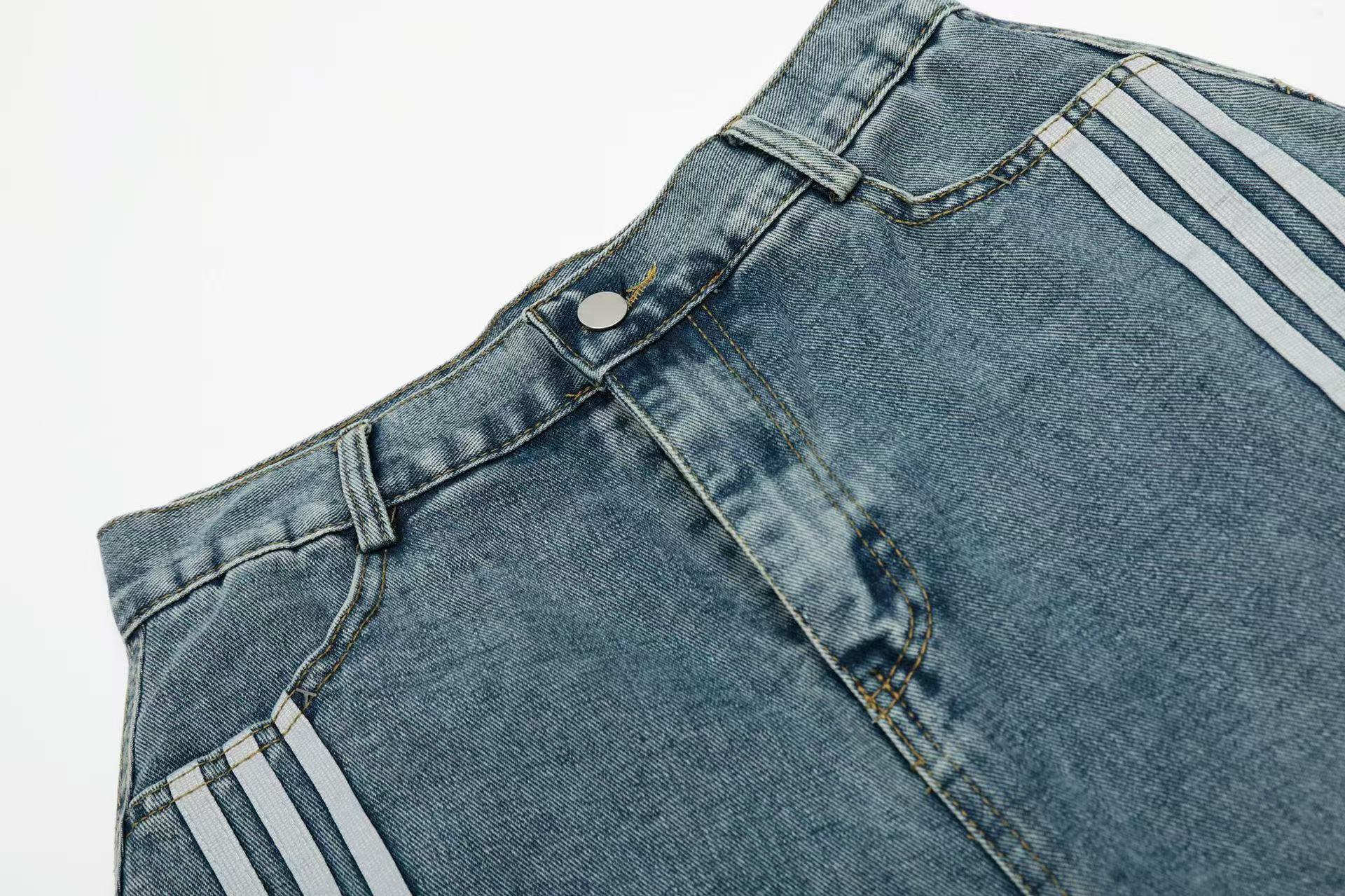 Contrast Striped Stitching Baggy Wide-Leg Jorts