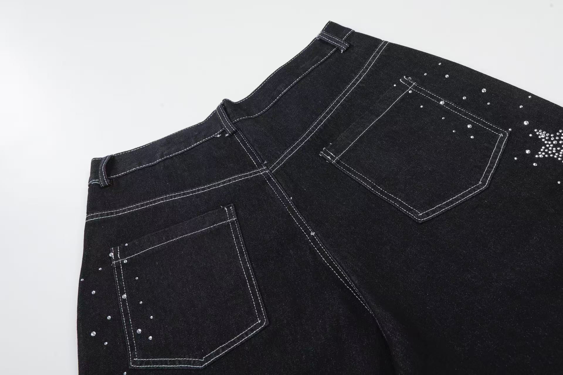 Streetwear Rhinestone Splatter Wide-Leg Jorts