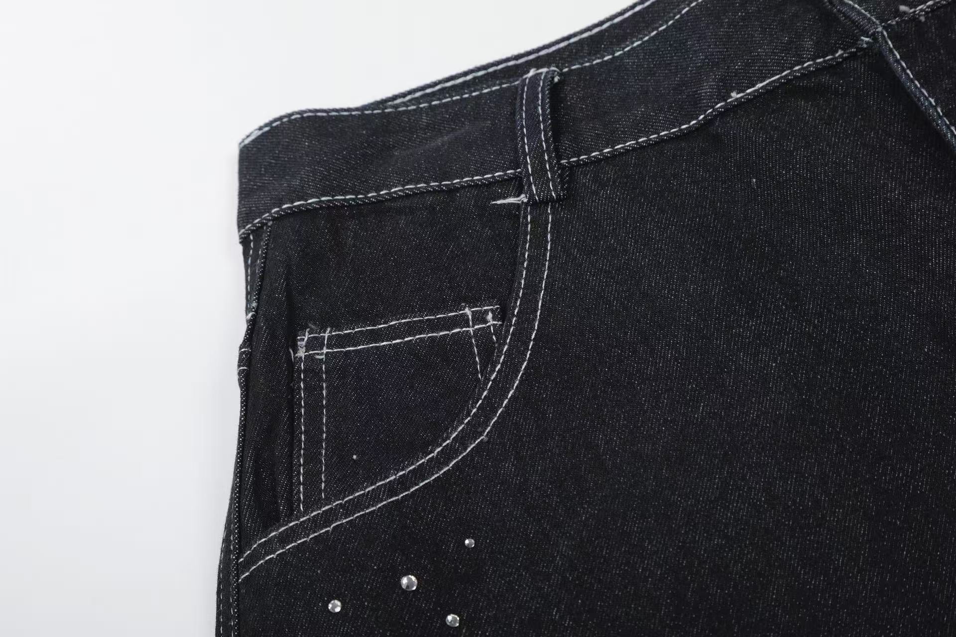 Streetwear Rhinestone Splatter Wide-Leg Jorts