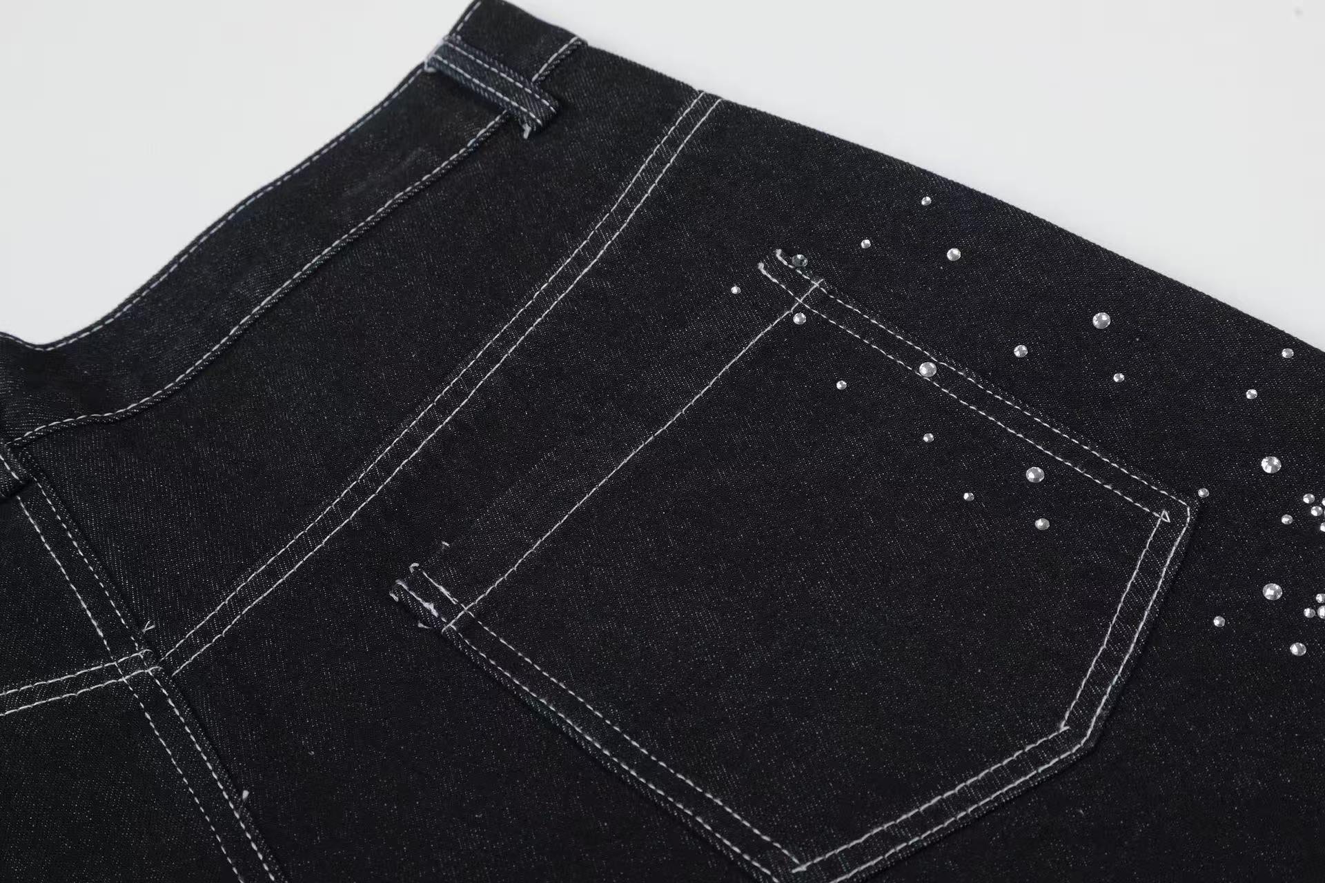 Streetwear Rhinestone Splatter Wide-Leg Jorts