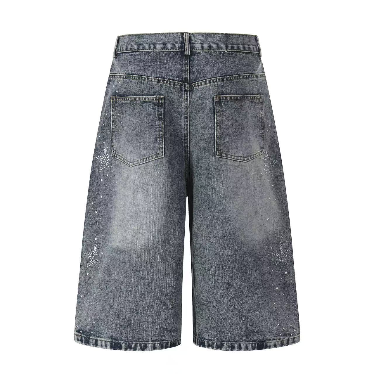 Streetwear Rhinestone Splatter Wide-Leg Jorts