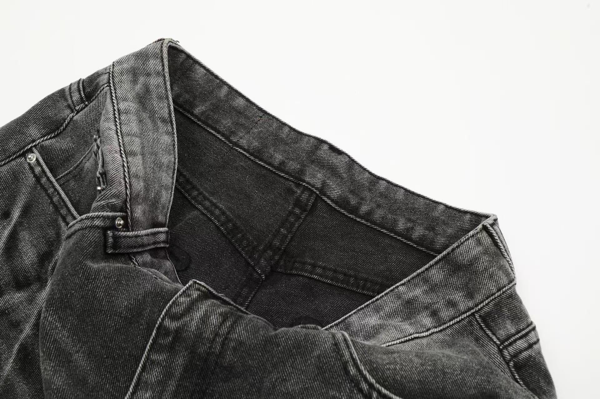 Distressed Washed Wide-Leg Jorts