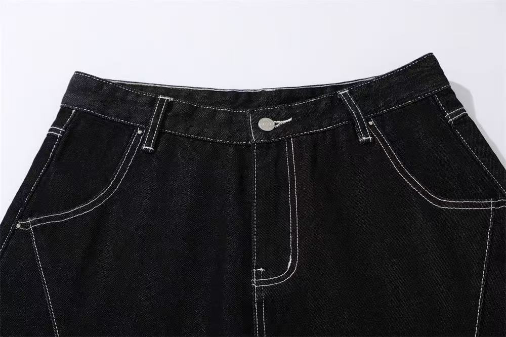 Contrast Stitch Wide-Leg Jorts