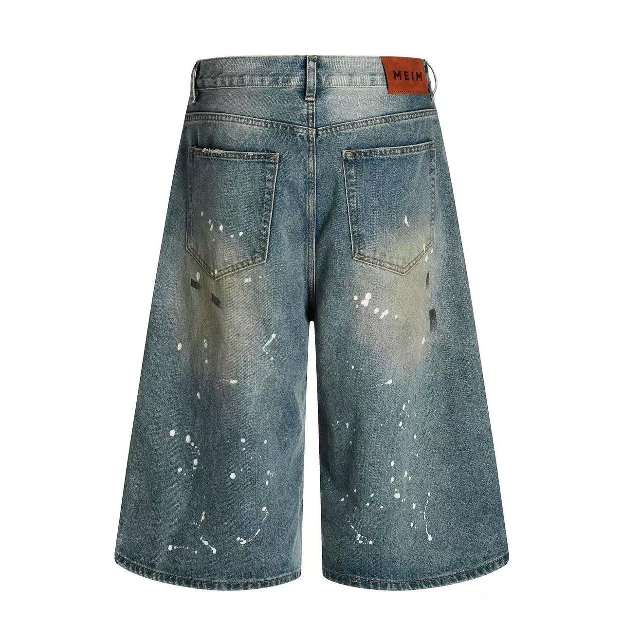 Paint Splatter Distressed Baggy Wide-Leg Jorts