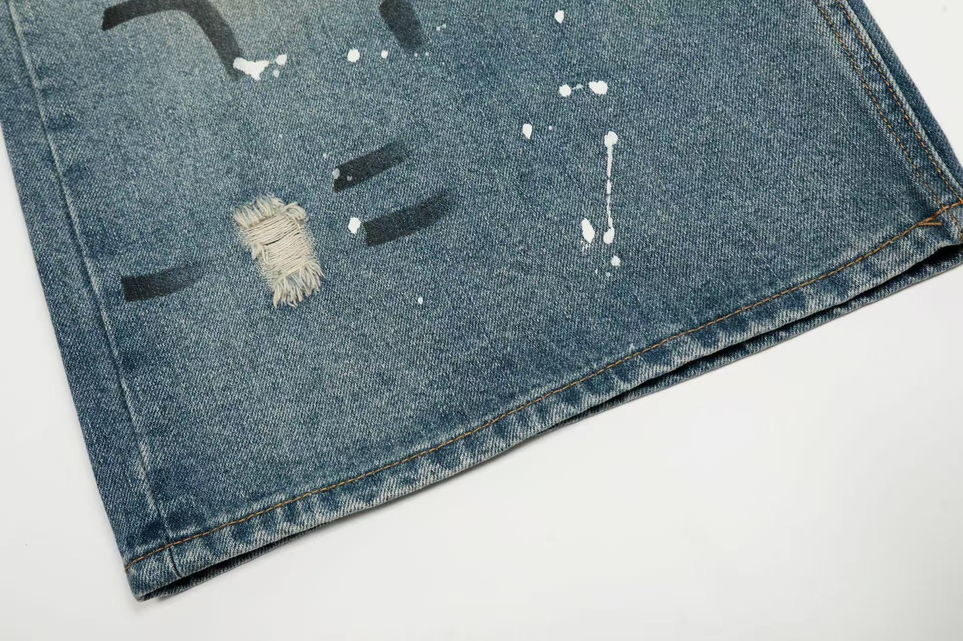 Paint Splatter Distressed Baggy Wide-Leg Jorts