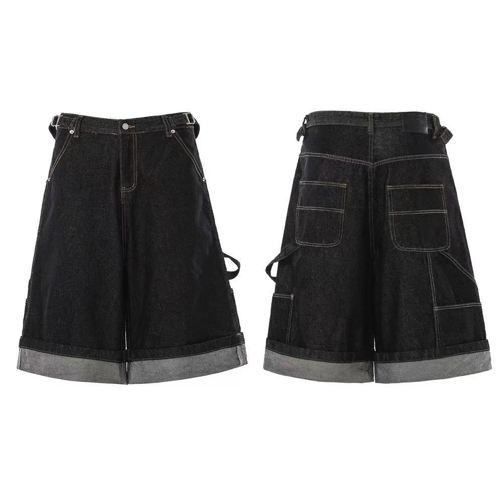Vintage Contrast Carpenter Wide-Leg Jorts