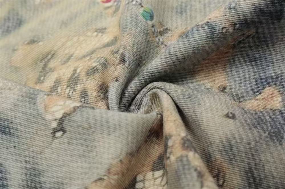 Acid Washed Leopard Graphic Wide-Leg Jorts