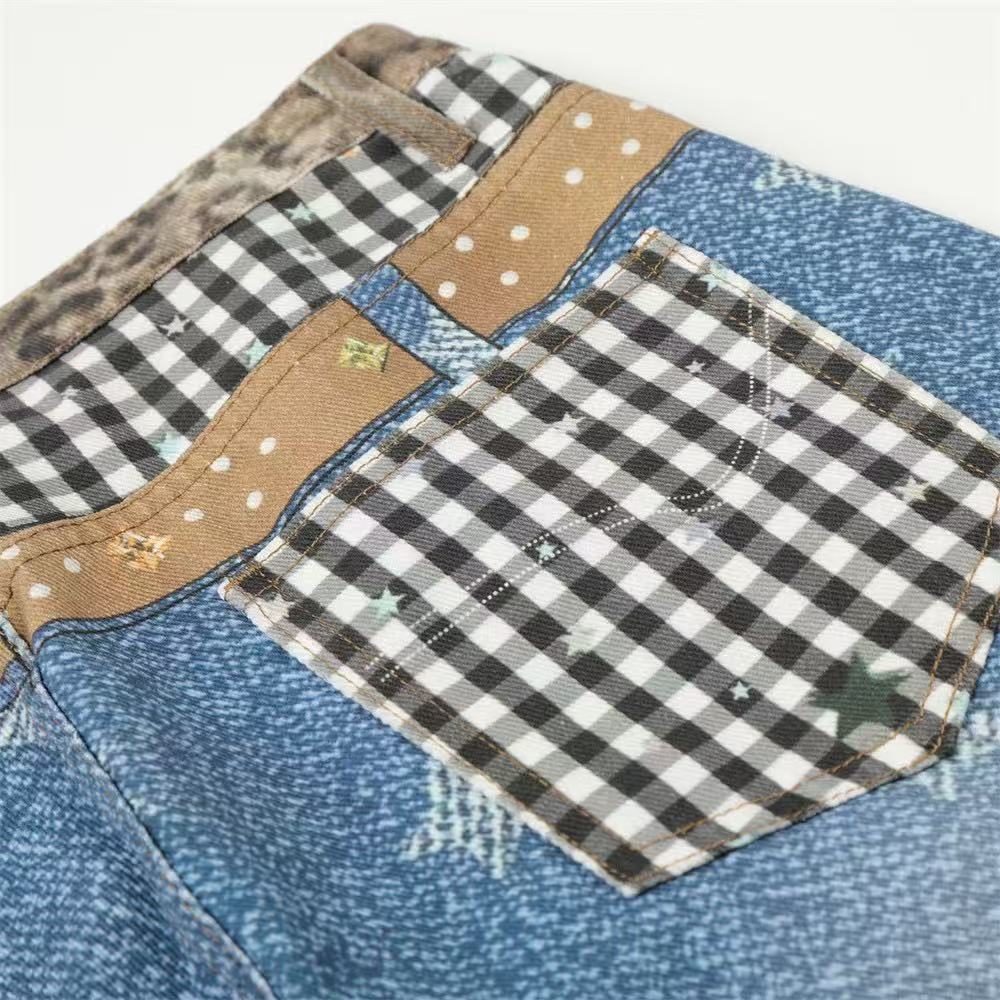 Star Print Mixed Media Wide-Leg Jorts