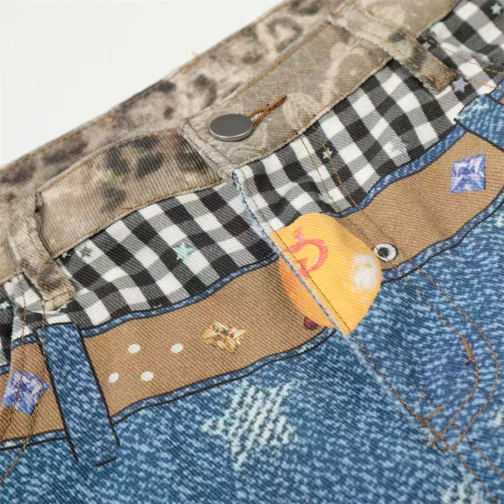 Star Print Mixed Media Wide-Leg Jorts