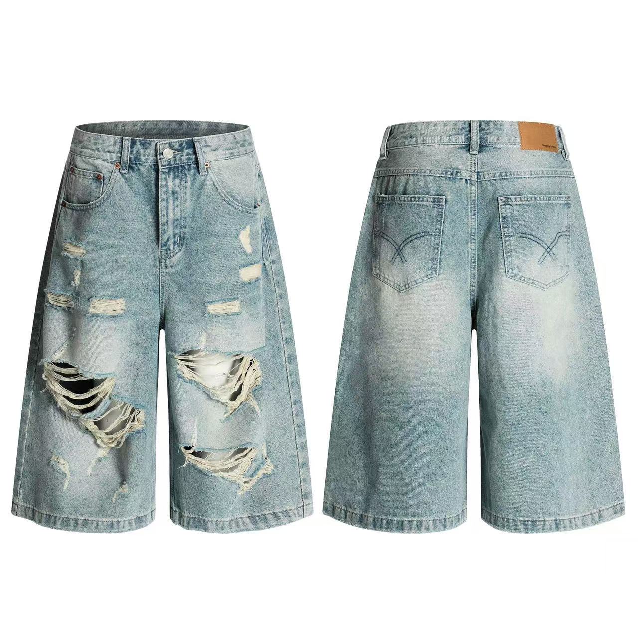 Distressed Vintage Washed Wide-Leg Jorts