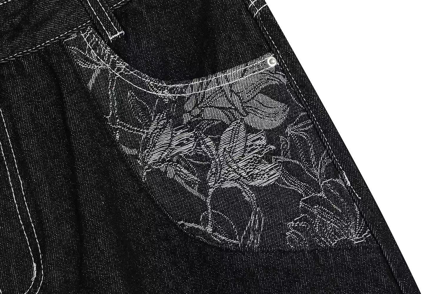 Floral Embroidered Wide-Leg Denim Jorts