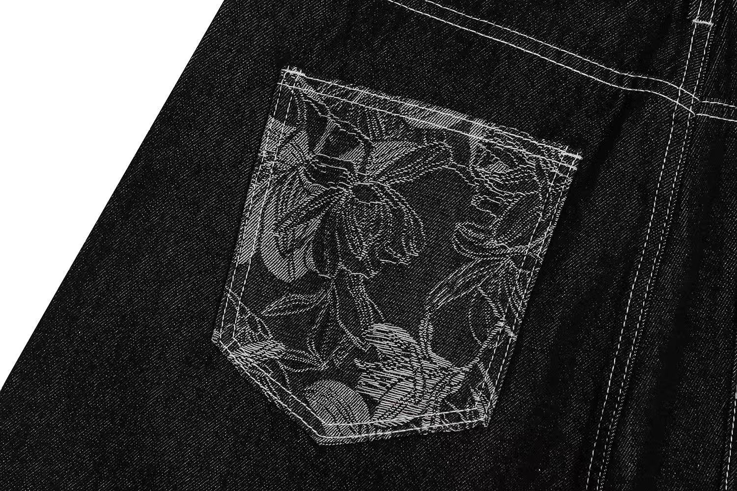 Floral Embroidered Wide-Leg Denim Jorts
