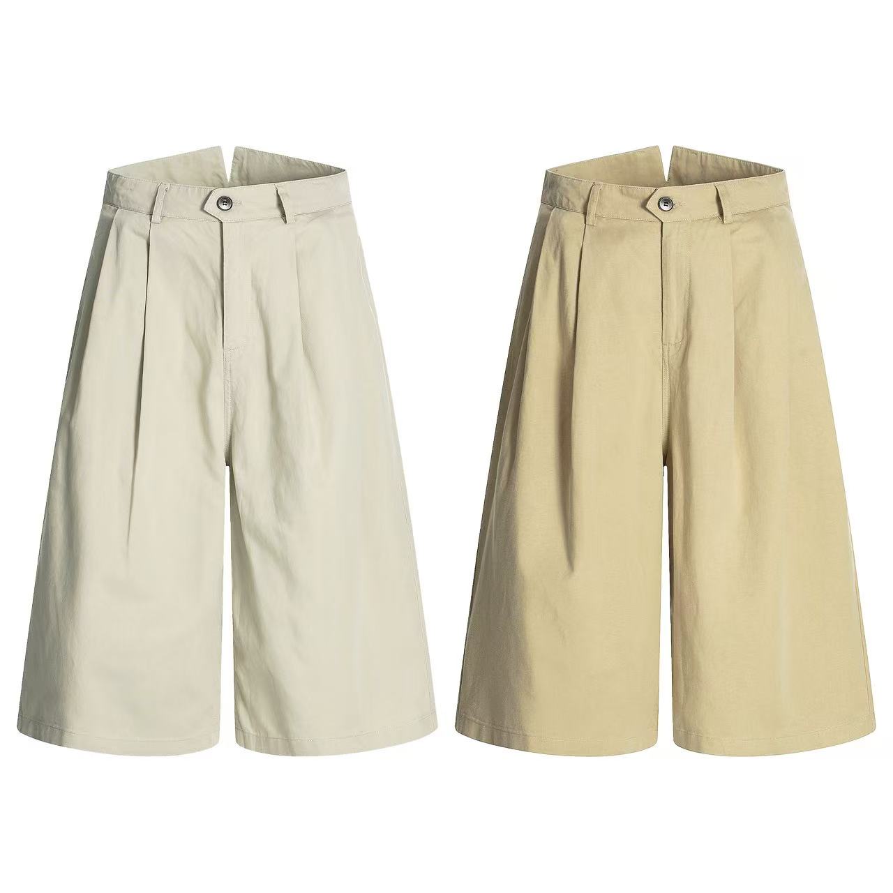 High Waisted Pleated Wide Leg Jorts