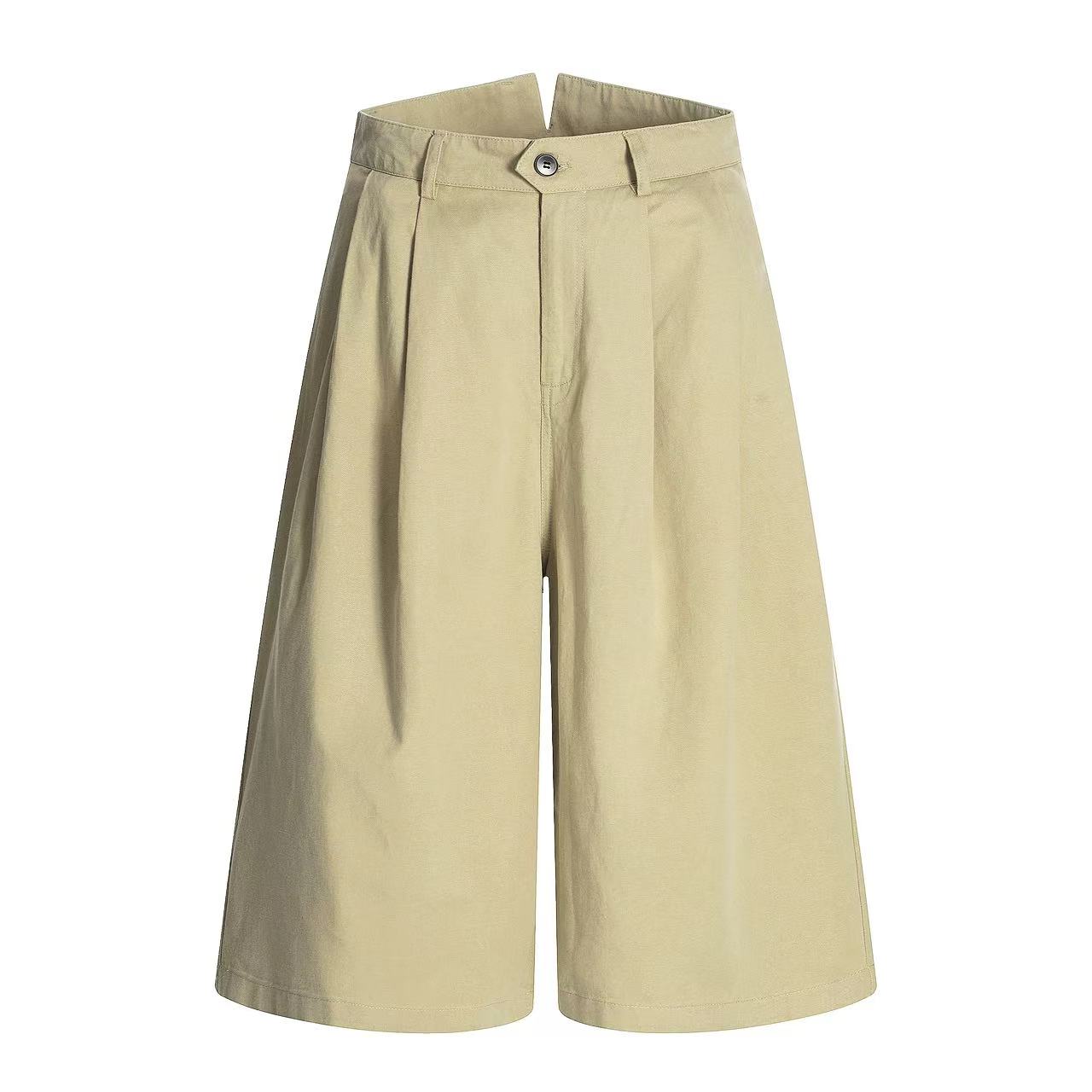 High Waisted Pleated Wide Leg Jorts