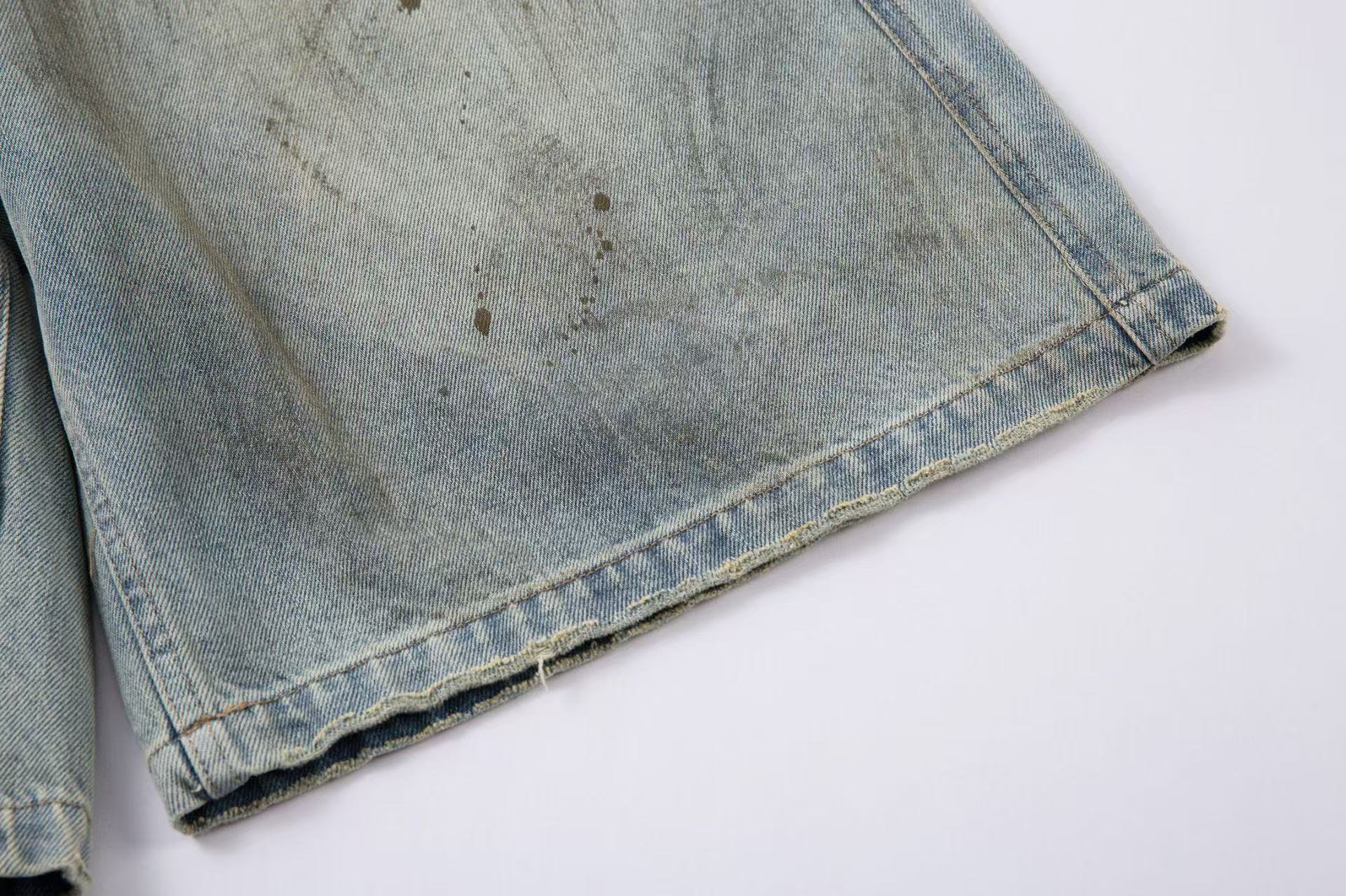 Distressed Washed Splash Wide Leg Jorts