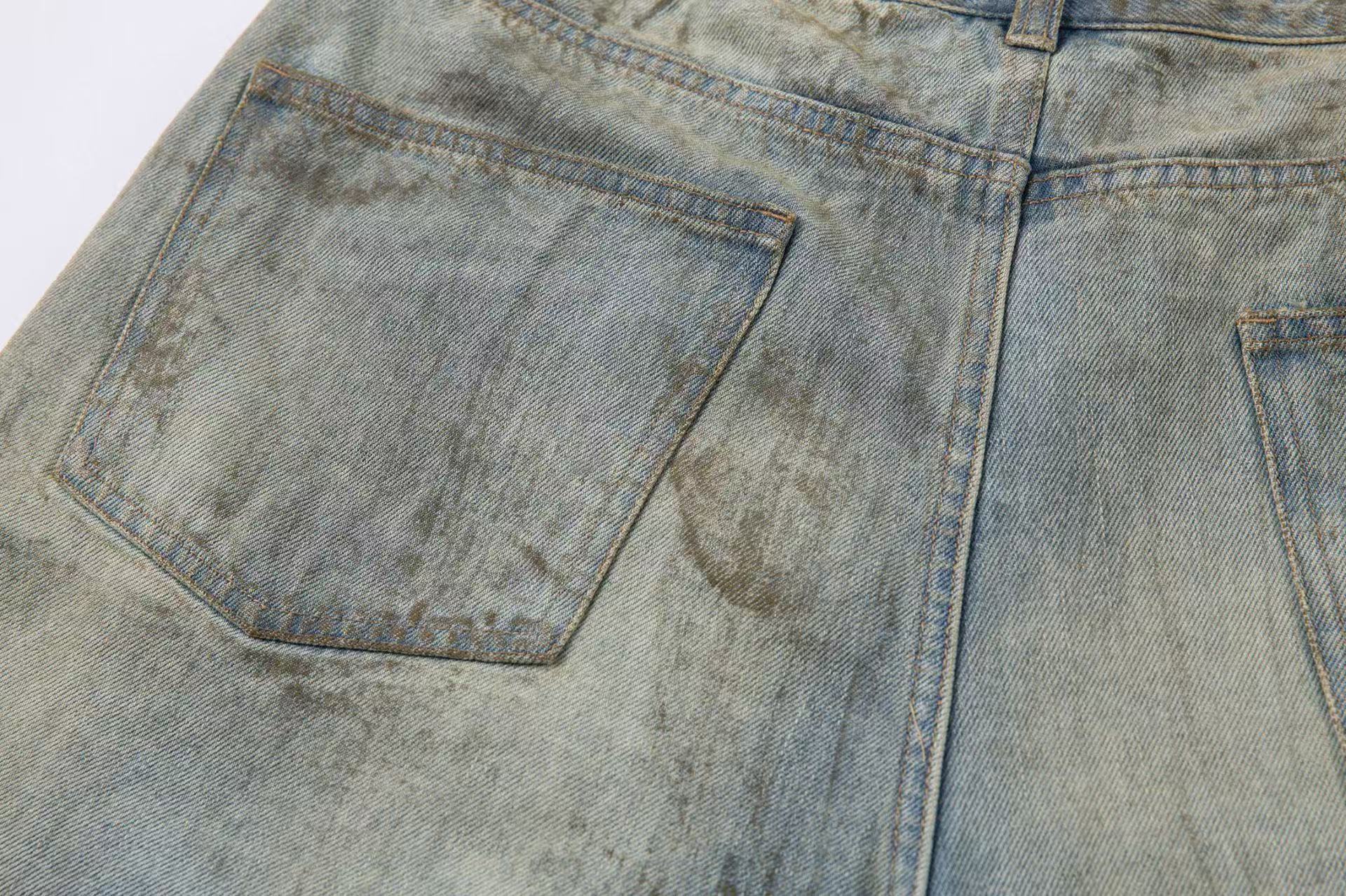 Distressed Washed Splash Wide Leg Jorts