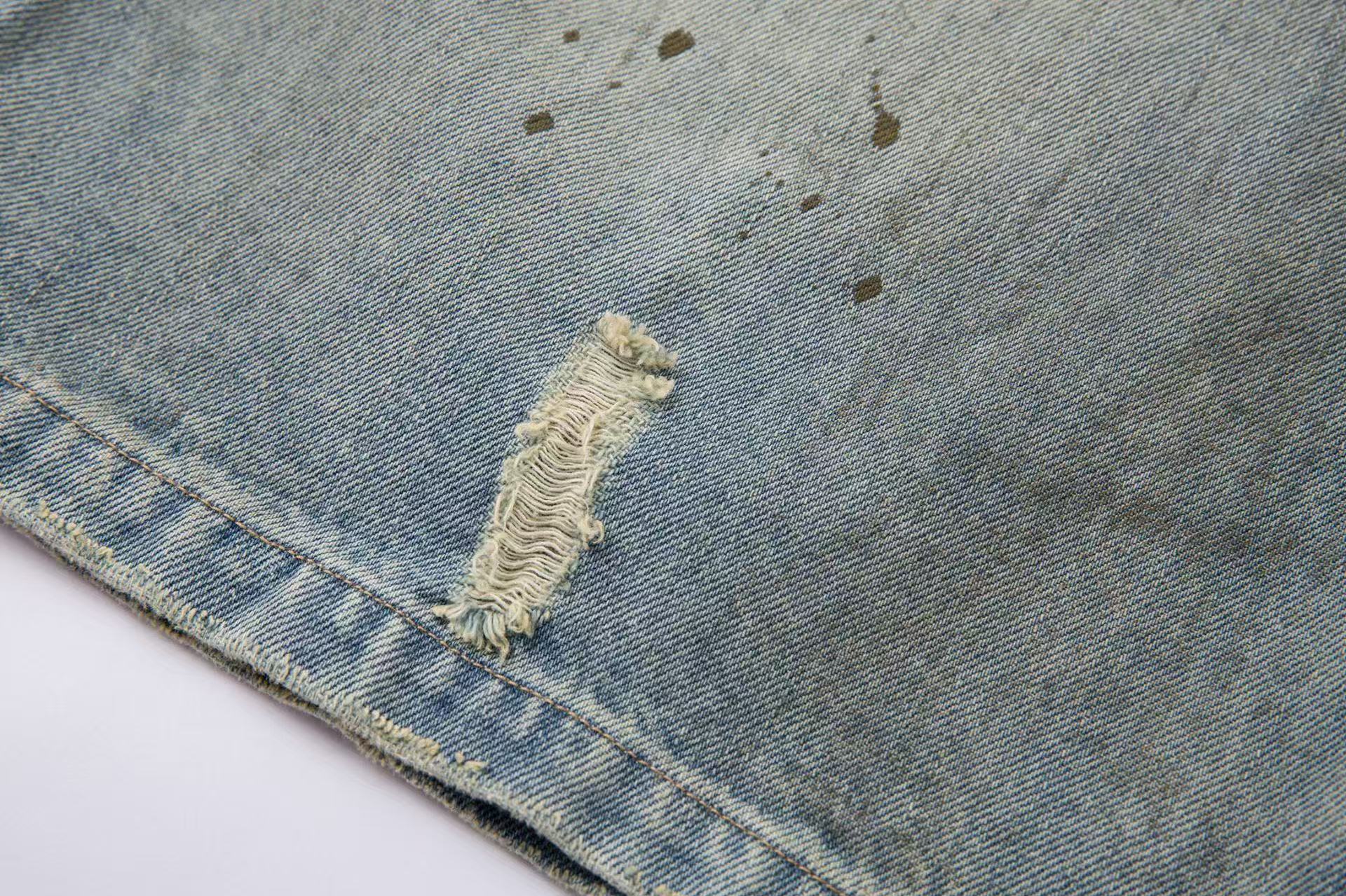 Distressed Washed Splash Wide Leg Jorts
