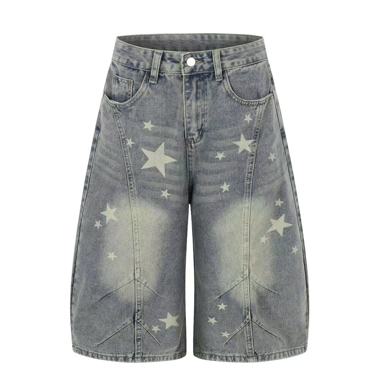 Streetwear Rhinestone Splatter Wide-Leg Jorts