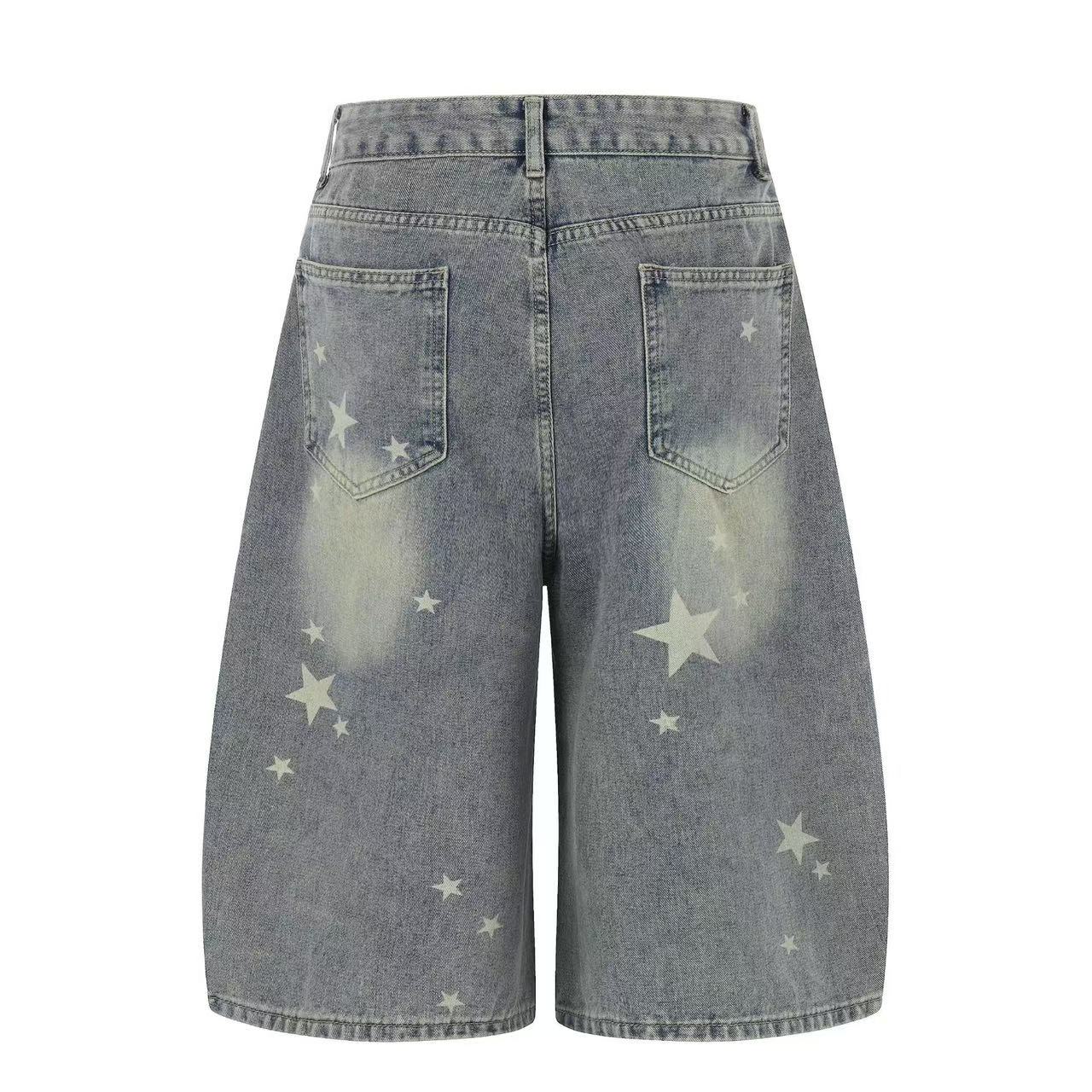 Streetwear Rhinestone Splatter Wide-Leg Jorts