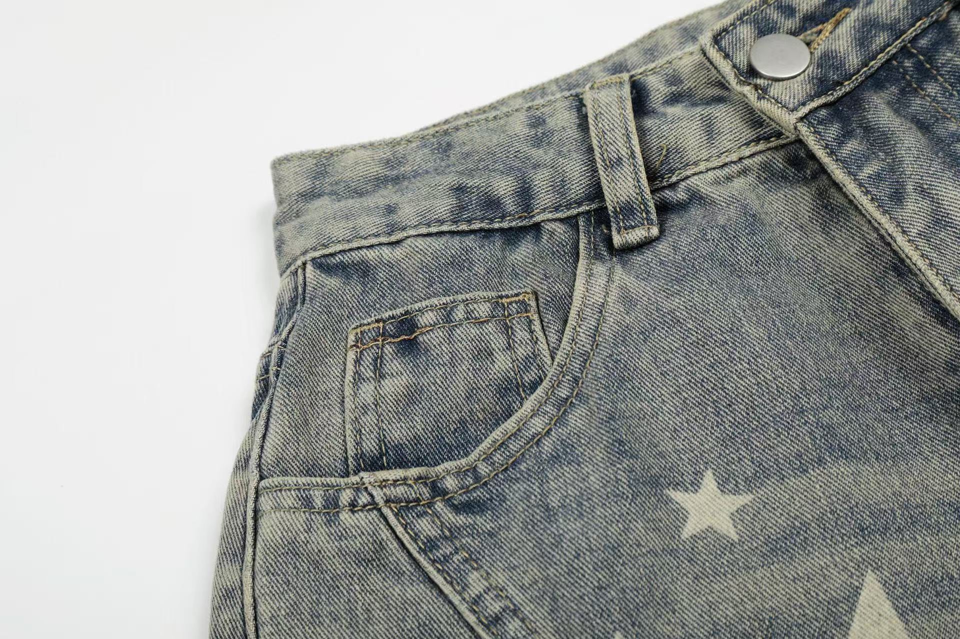 Streetwear Rhinestone Splatter Wide-Leg Jorts