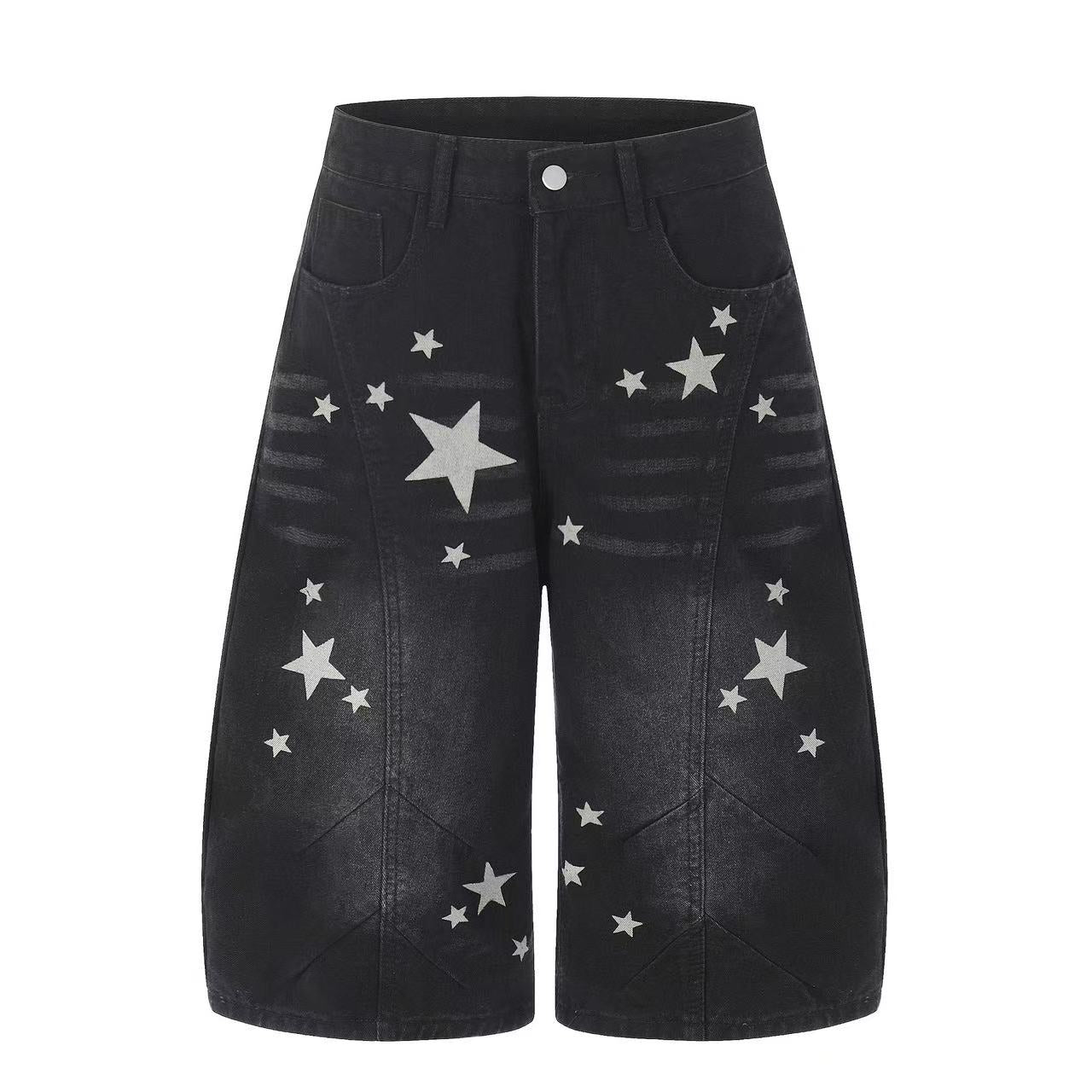 Streetwear Rhinestone Splatter Wide-Leg Jorts
