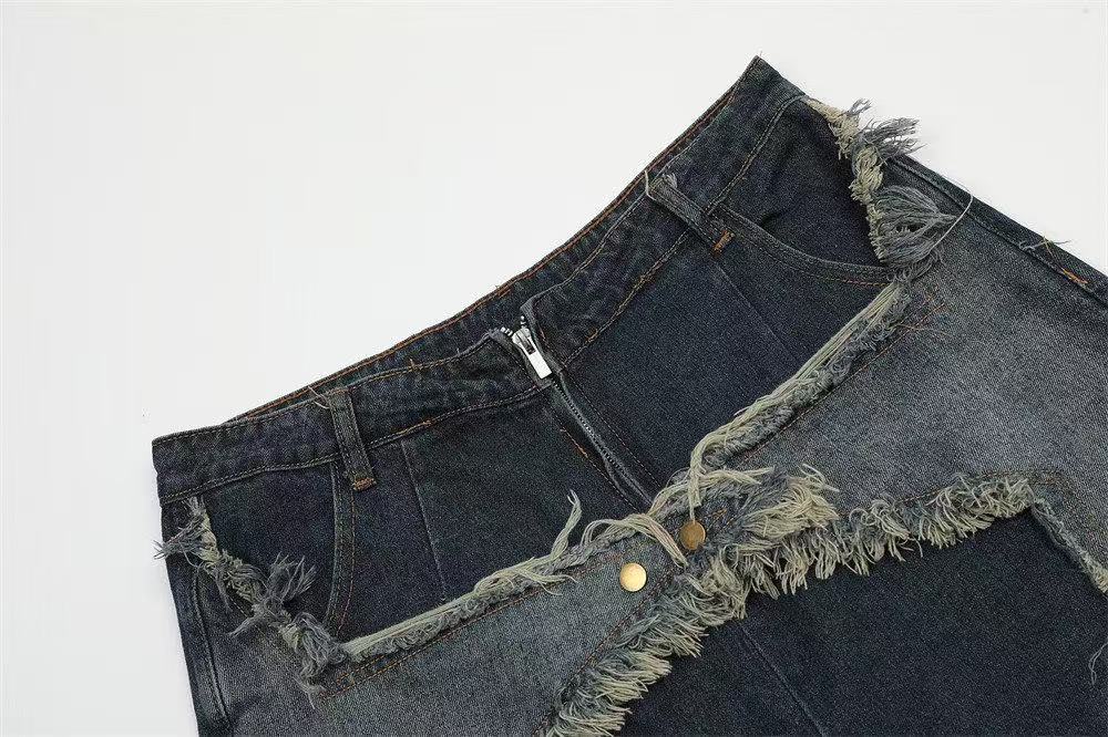 Star Patch Distressed Wide-Leg Denim Jorts
