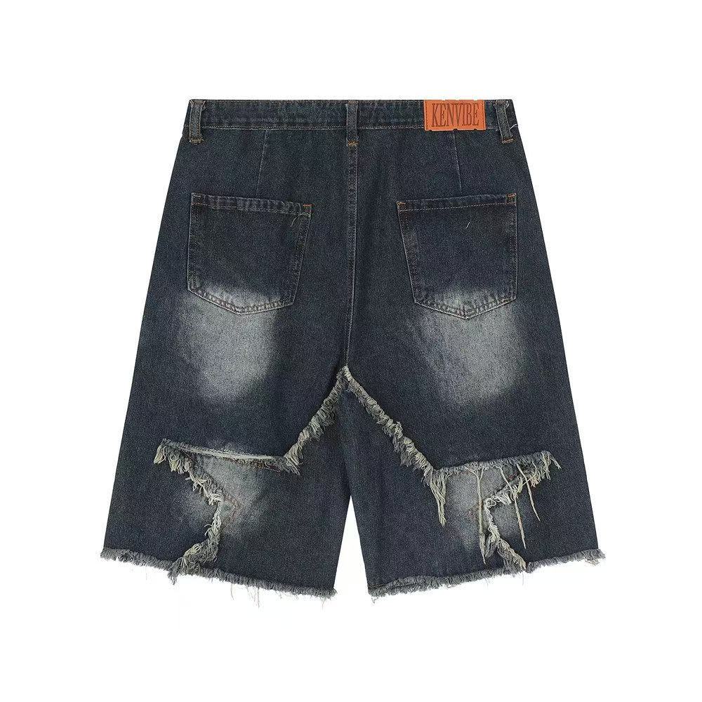 Star Patch Distressed Wide-Leg Denim Jorts