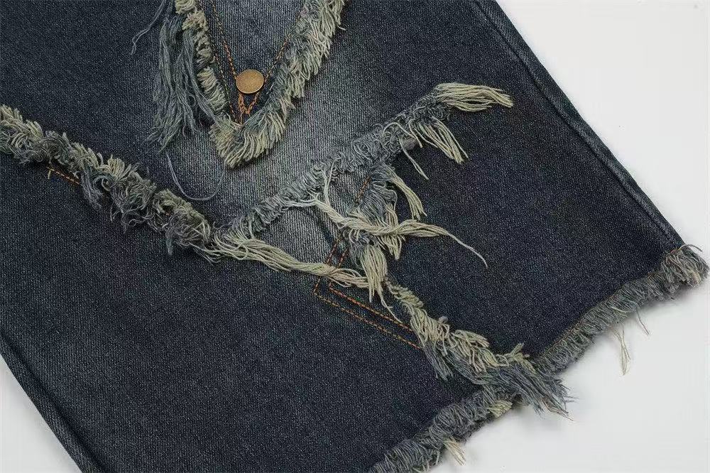 Star Patch Distressed Wide-Leg Denim Jorts