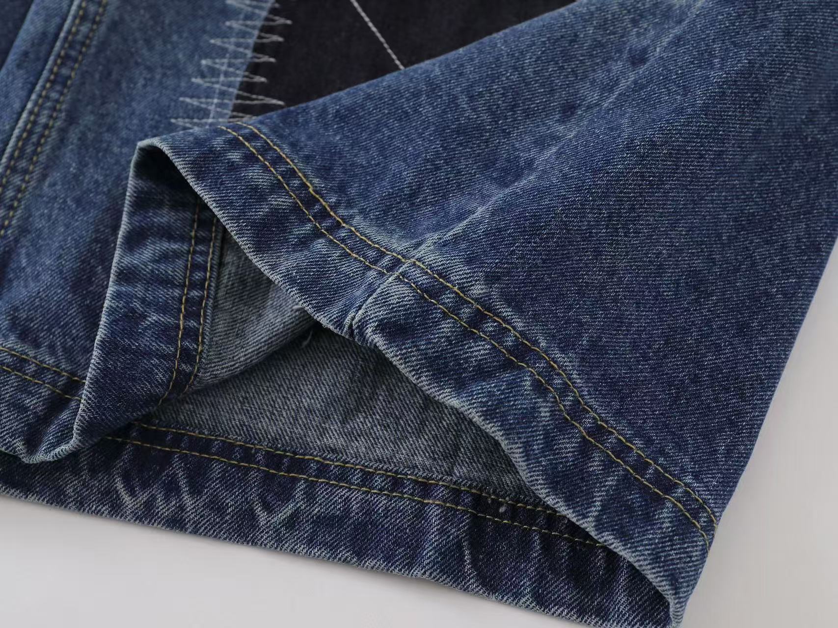 Distressed Vintage Patchwork Wide-Leg Jorts