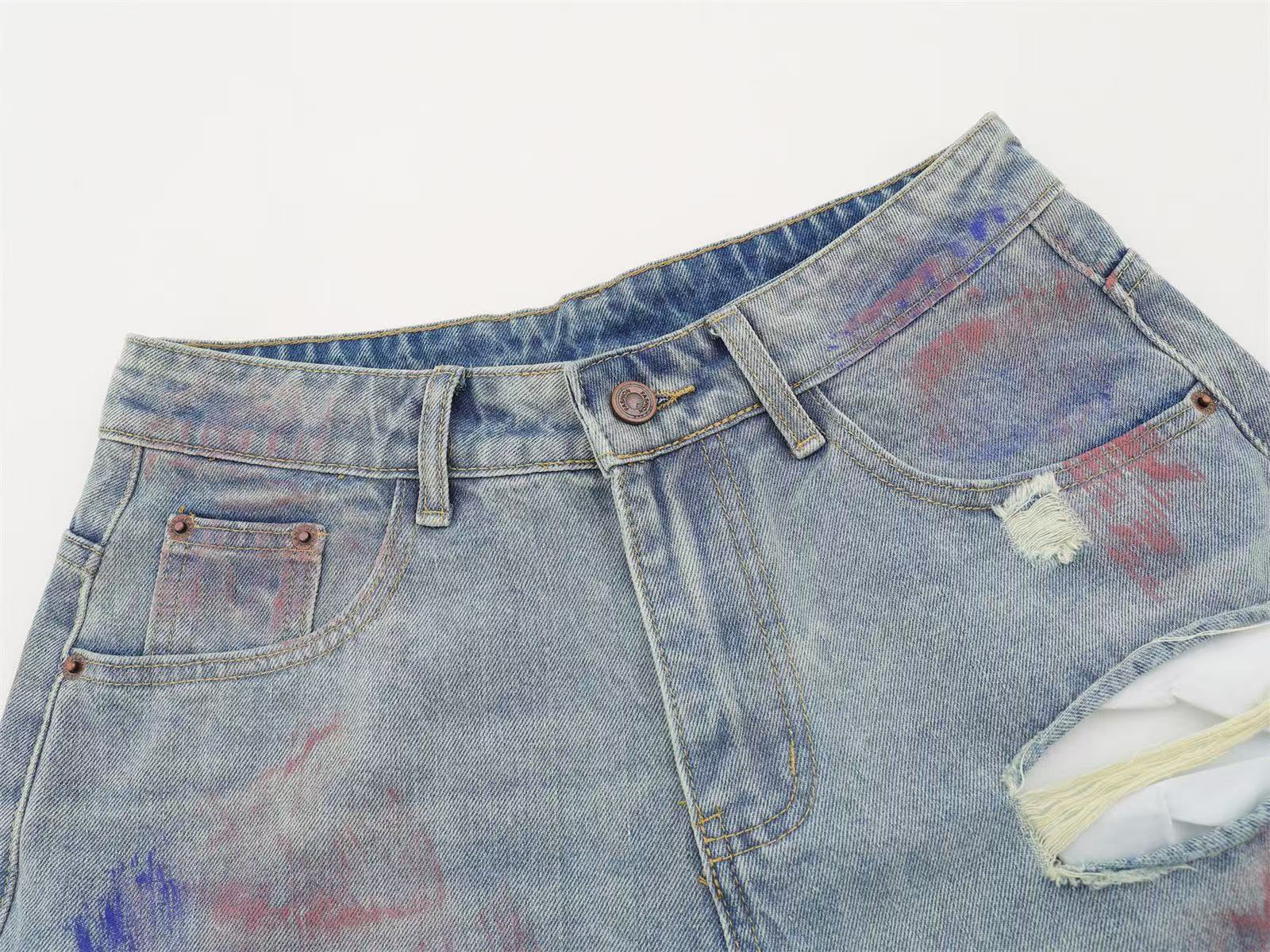 Graffiti Distressed Vintage Wide-Leg Jorts