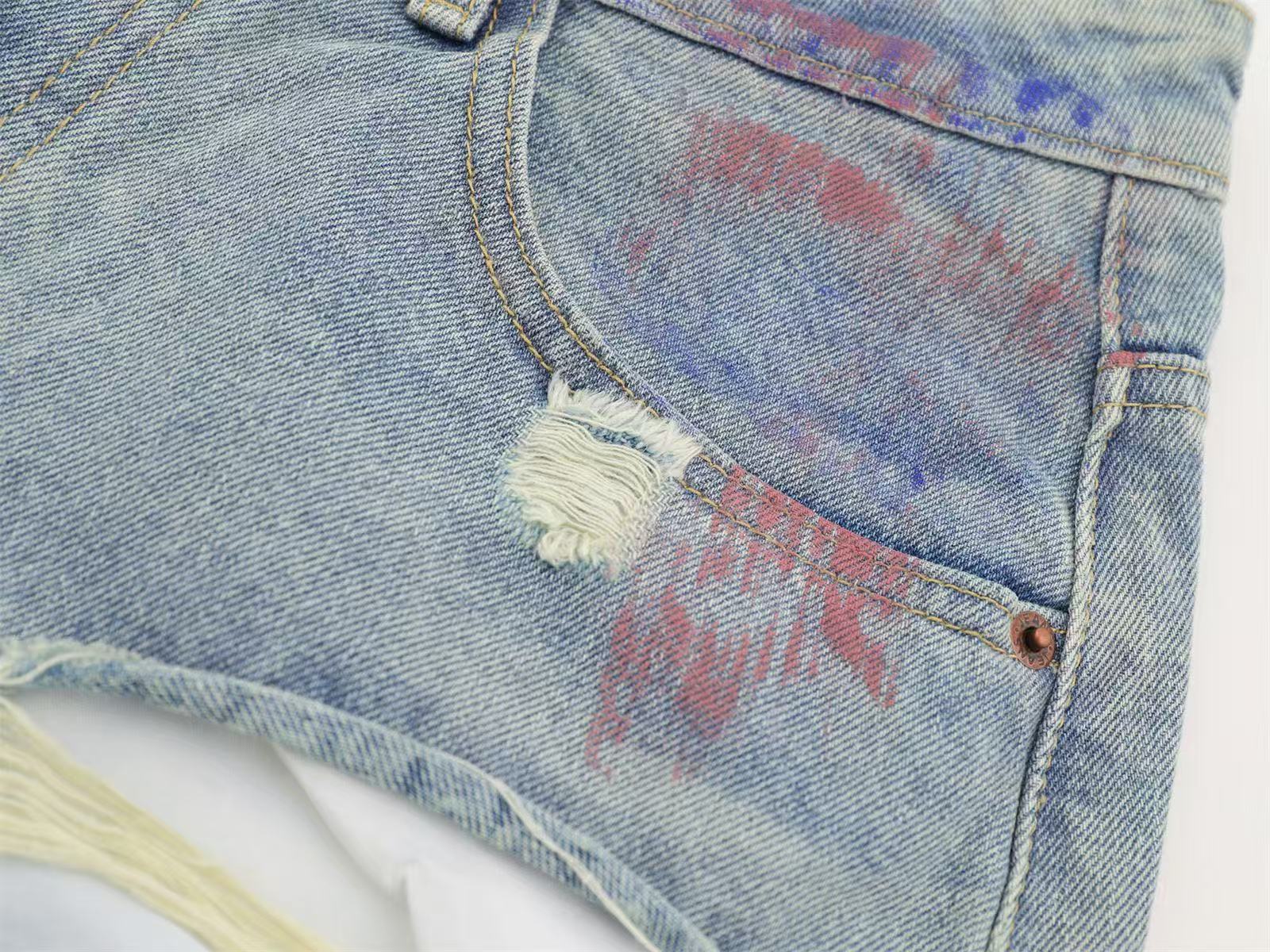 Graffiti Distressed Vintage Wide-Leg Jorts