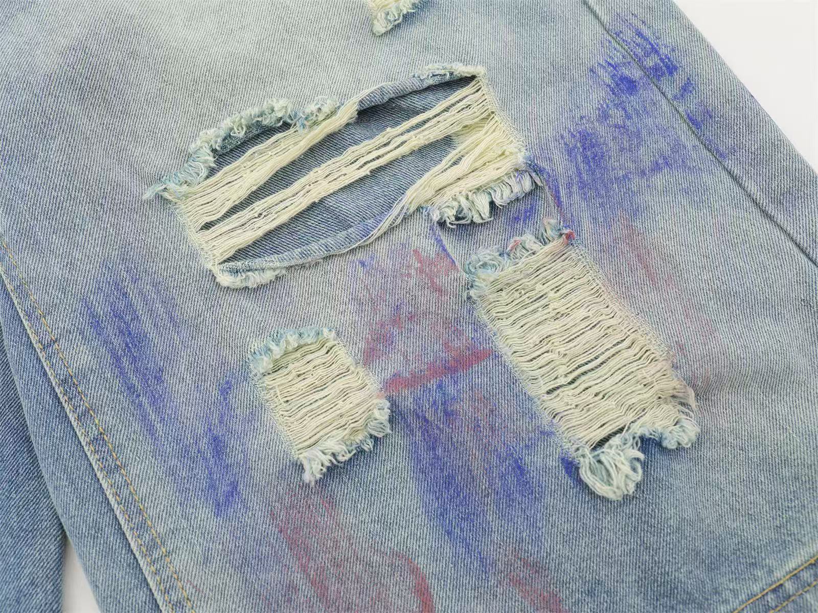 Graffiti Distressed Vintage Wide-Leg Jorts