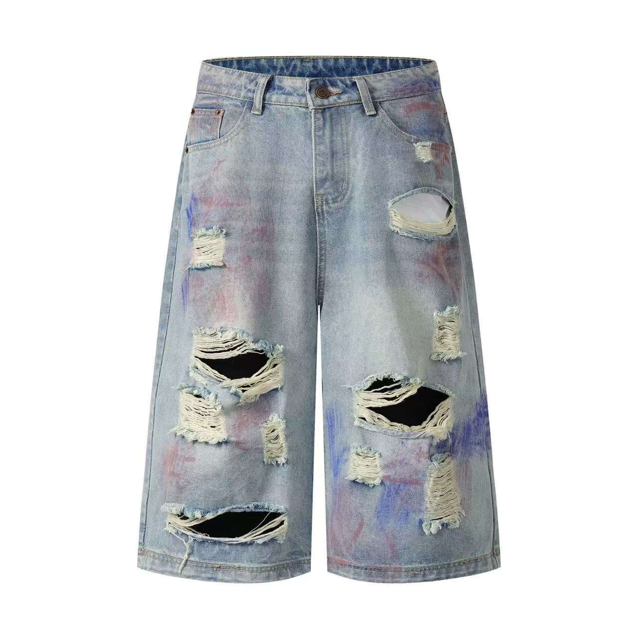 Graffiti Distressed Vintage Wide-Leg Jorts