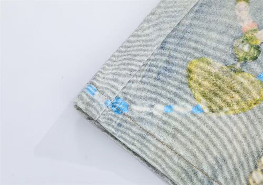 Street-Style 3D-Print Graffiti Wide-Leg Jorts