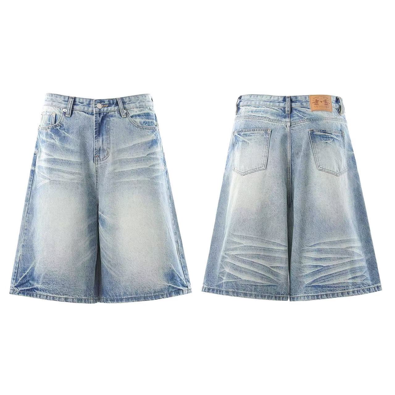 Vintage Washed Wide-Leg Knee-Length Jorts