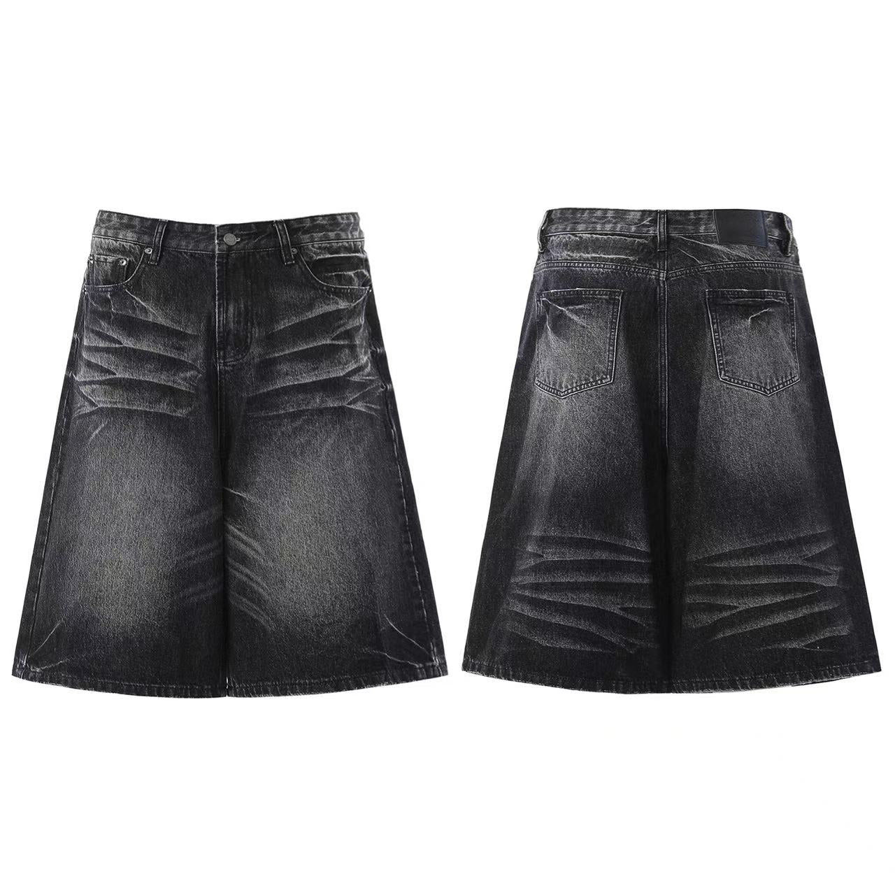 Vintage Washed Wide-Leg Knee-Length Jorts