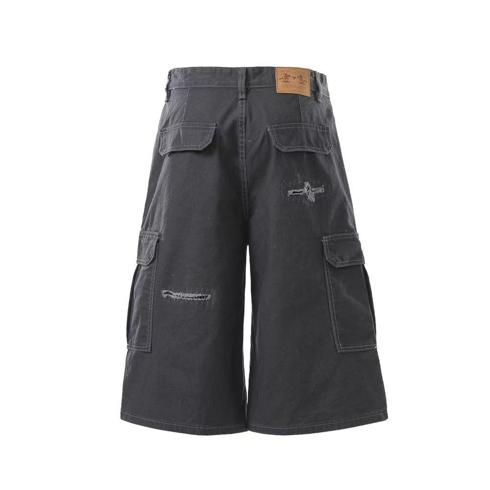Distressed Vintage Wide-Leg Cargo Jorts