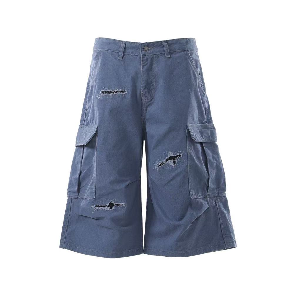Distressed Vintage Wide-Leg Cargo Jorts