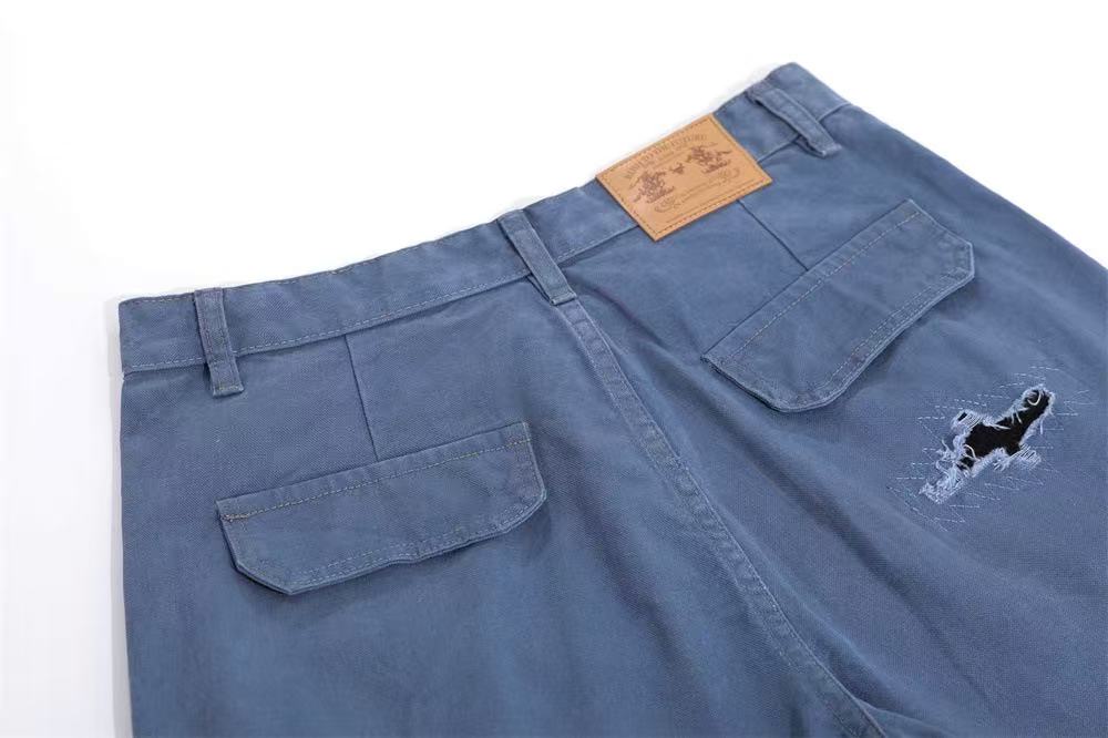 Distressed Vintage Wide-Leg Cargo Jorts