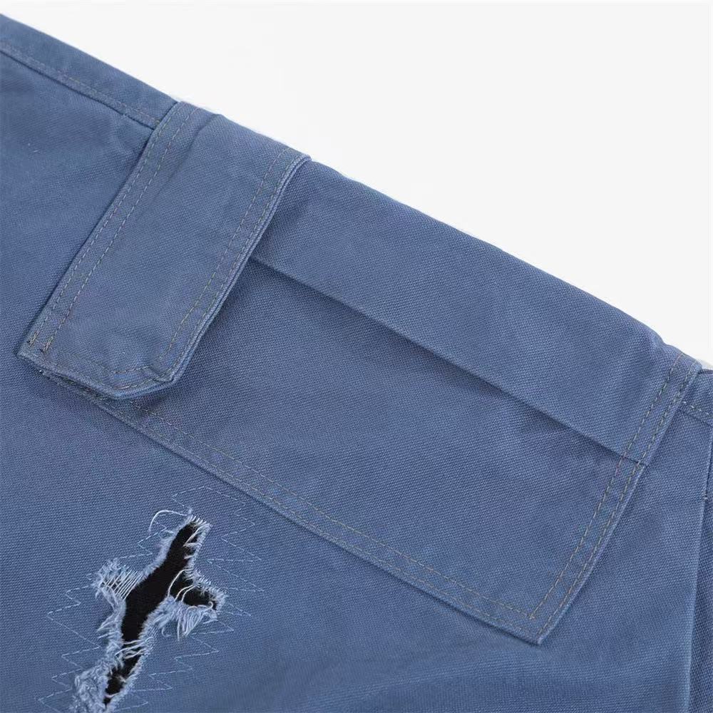 Distressed Vintage Wide-Leg Cargo Jorts