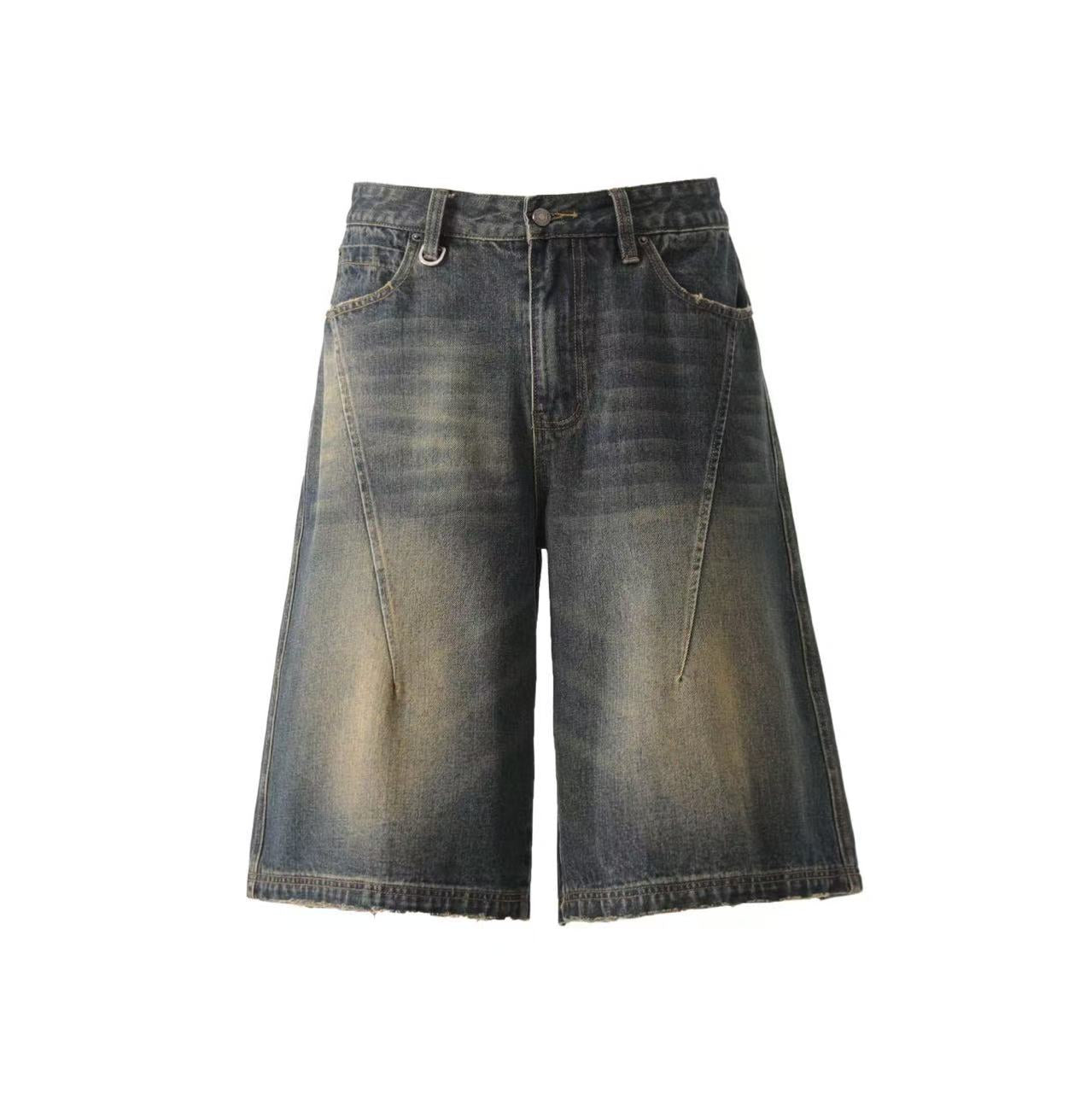 Distressed Washed Wide-Leg Jorts